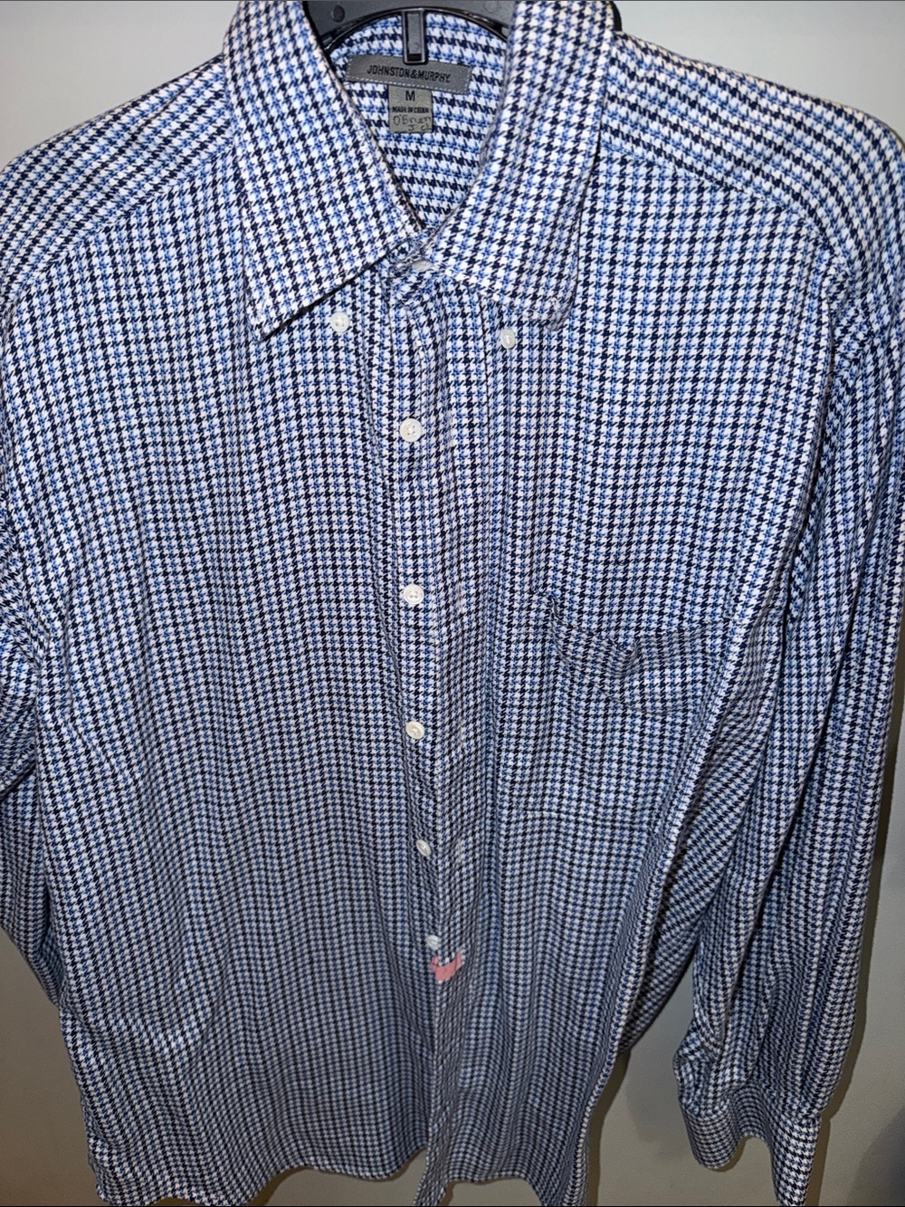 Johnston & Murphy Men's Navy and White Gingham Button-Down Shirt